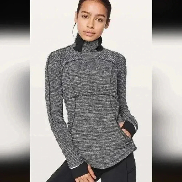 Lululemon Base Runner 1/2 Zip Coco Pique Black White / Black - Picture 1 of 5